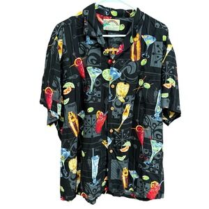 Vintage‎ Paradise Found Hawaiian Shirt Martini Cocktail Novelty Button Down XL